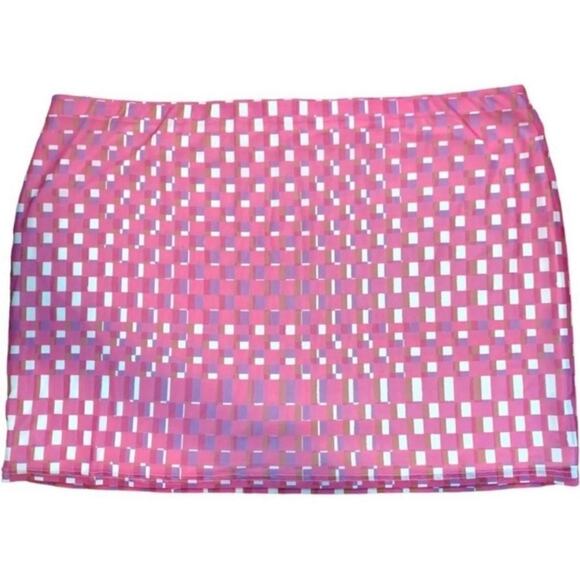 BP Plus Size 3X Pink Checker Print Mini Skirt NWT Stretch Lined - Picture 4 of 7